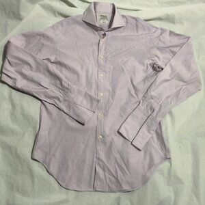 T.M. Lewin Mens Dress Shirt 15.5 34.5 Light Purple Slim Fit Finest Two-Fold